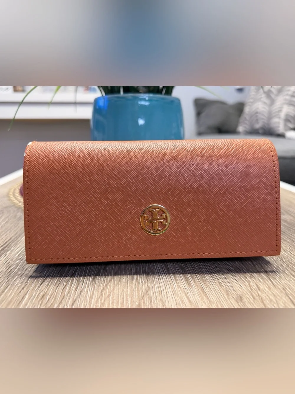 Lot of 2 Tory Burch Orange Saffiano Leather Eyewear Cases Gold Logo